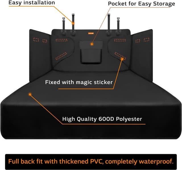 Detalle 2 de Alfheim Car Boot Liner Protector – non-slip waterproof dog back seat cover, universal for medium & small cars (black)