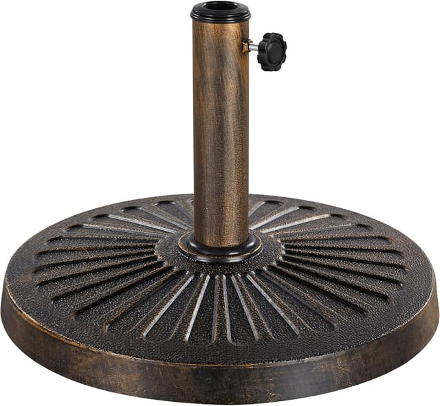 Detalle 2 de Yaheetech base per ombrellone da giardino in resina e metallo, supporto 10 kg per pali da Ø38/Ø48 mm con manopola esterna (bronzo)