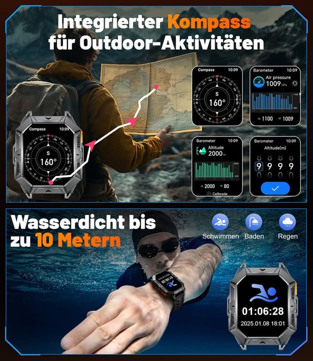 Thumbnail 1 de Smartwatch Herren Militär mit AMOLED 2,13
