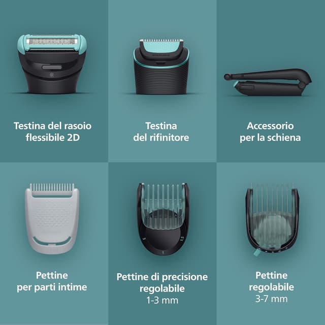 Detalle de Philips Bodygroom Serie 7000 BG7480/15 – rifinitore uomo con testina flessibile 2D, tripla protezione e autonomia fino a 120 minuti