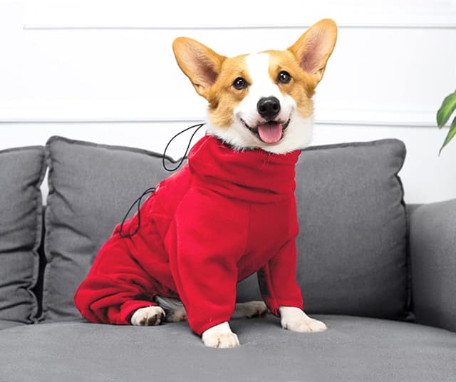 Detalle 2 de babepet Cosy Dog Fleece with Legs (full body) with Zipper, winter pet jacket – Red, XL
