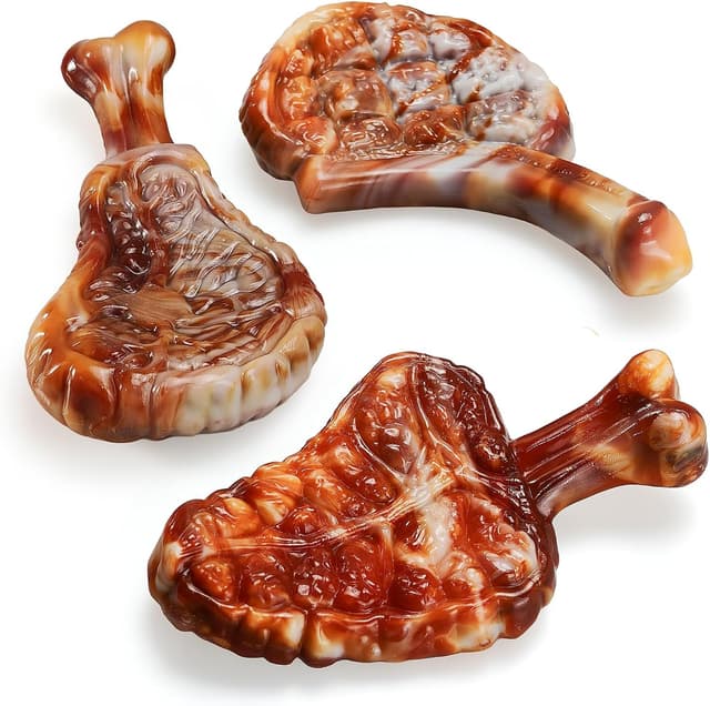 Detalle de GASAPET Hrad Nylon Steak Dog Chew Toys (3-Pack) for Aggressive Chewers – Bacon Flavoured Teething & Play