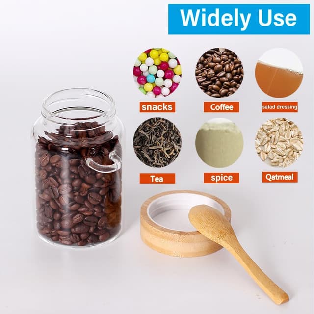 Detalle de Glass Jar with Screw Lid and Spoon (6-Pack, 16 oz) for Loose Leaf Tea, Sugar, Salt, and Overnight Oats