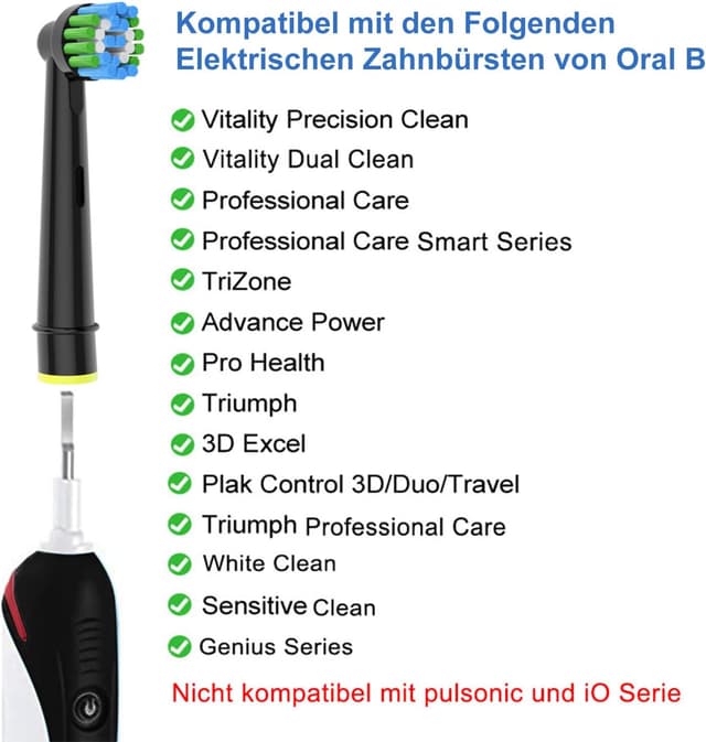 Detalle de Precision Clean Aufsteckbürsten (16 Stück) kompatibel mit Oral-B E‑Zahnbürsten – Schwarz