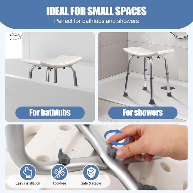Detalle de Ez2care Non-Slip Adjustable Shower Stool (Rust-Free Aluminium) – 37.5 to 49.5 cm
