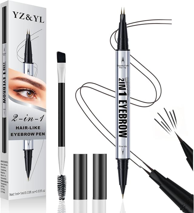 Detalle de YZ&YL Crayon sourcil double embout imperméable effet poil (marron noir) avec micro-pointe et pinceau