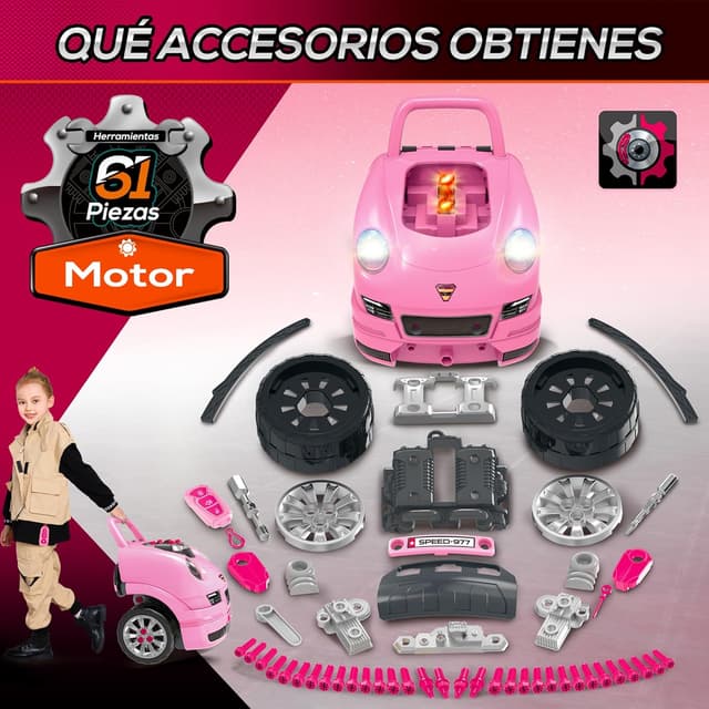 Detalle 2 de HOMCOM Camión de Juguete para Niños +3 Años 🚗 61 Piezas Rosa