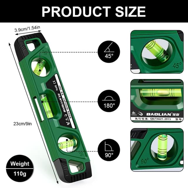Detalle 2 de Niveau à bulle magnétique Flintronic 230 mm avec 3 fioles (180°/90°/45°) en aluminium