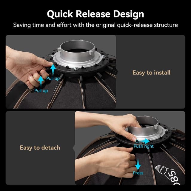 Detalle 2 de SMALLRIG Parabolic Softbox LA-D85 (85 cm) Quick Release für Bowens-Mount COB-LED-Leuchten – 4158