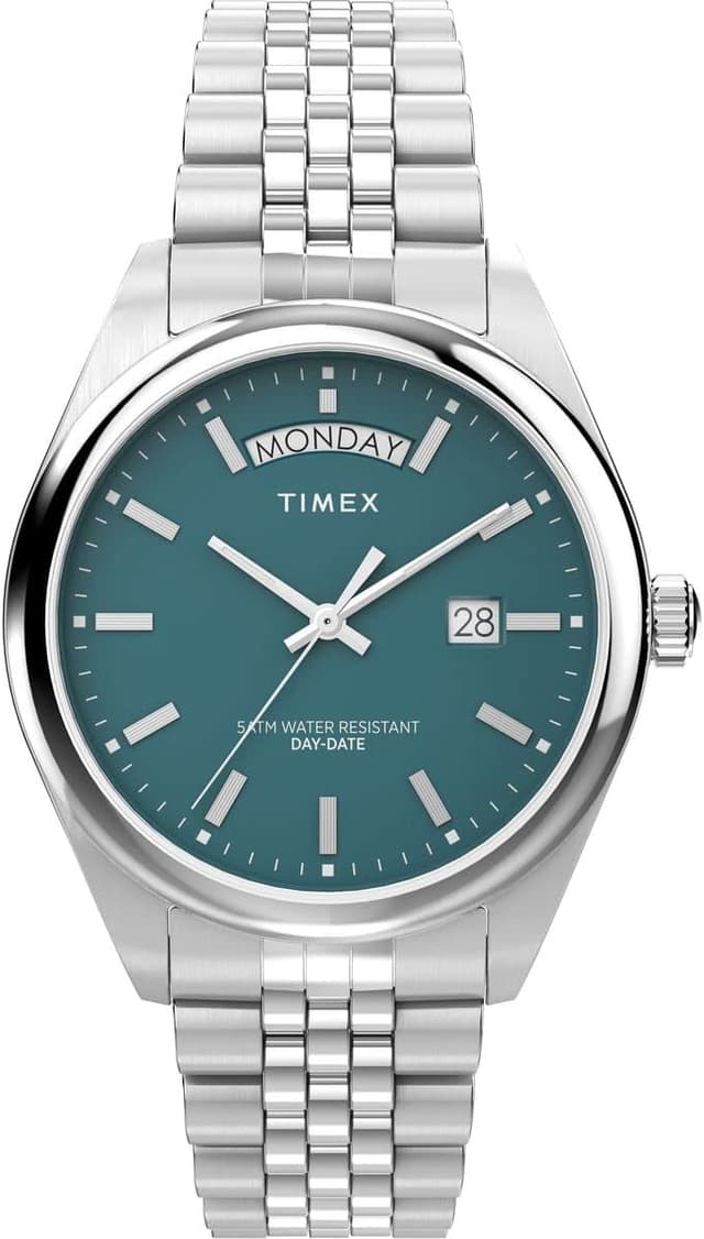 Detalle de Timex Legacy Herrenuhr mit 41-mm-Edelstahlgehäuse und schwarzem Zifferblatt