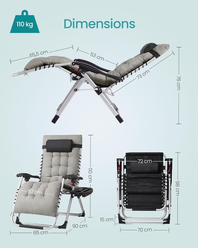 Detalle de SONGMICS Chaise gravité zéro 110 kg