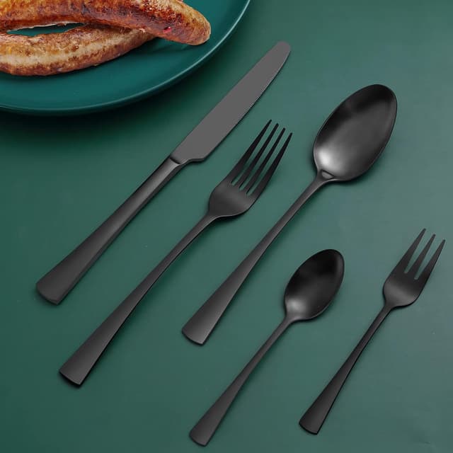 Detalle de Bestdin Besteck-Set für 6 Personen, 30-teilig aus Edelstahl (schwarz matt), spülmaschinenfest