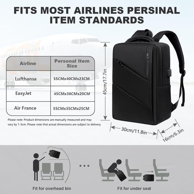 Detalle de TOPCHANCES Zaino da viaggio 45x30x16 cm con vano PC da 15,6 pollici (17L) per cabina aerea