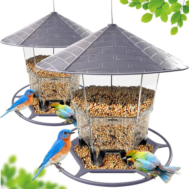 Detalle de WLLKOO Outdoor Hanging Bird Feeders (2 Pack) with Adjustable Wire & Roof