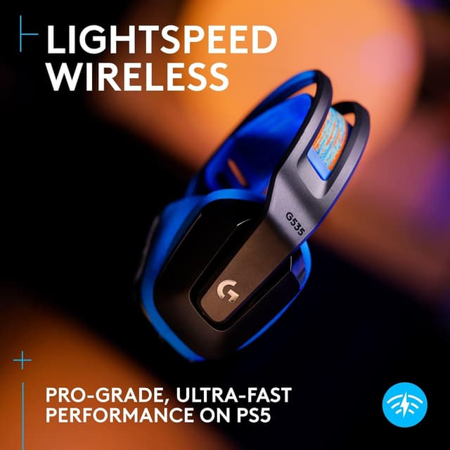 Detalle de Logitech G G535 Lightspeed Wireless Gaming Headset (Black/Blue) with flip-to-mute mic