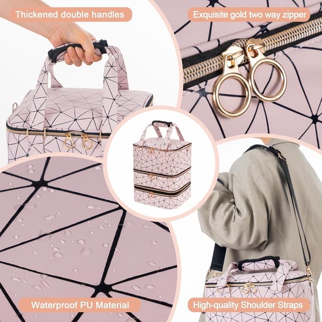 Detalle de Uross Nagellack Organizer für 84 Nagellackflaschen & 1 LED-Nagellampe (rosa) – Aufbewahrungstasche für Nail-Design-Zubehör