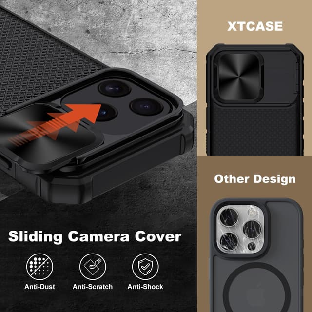 Detalle de XTCASE Coque iPhone 17 Pro magnétique compatible MagSafe avec protection caméra et coulisse étui noir