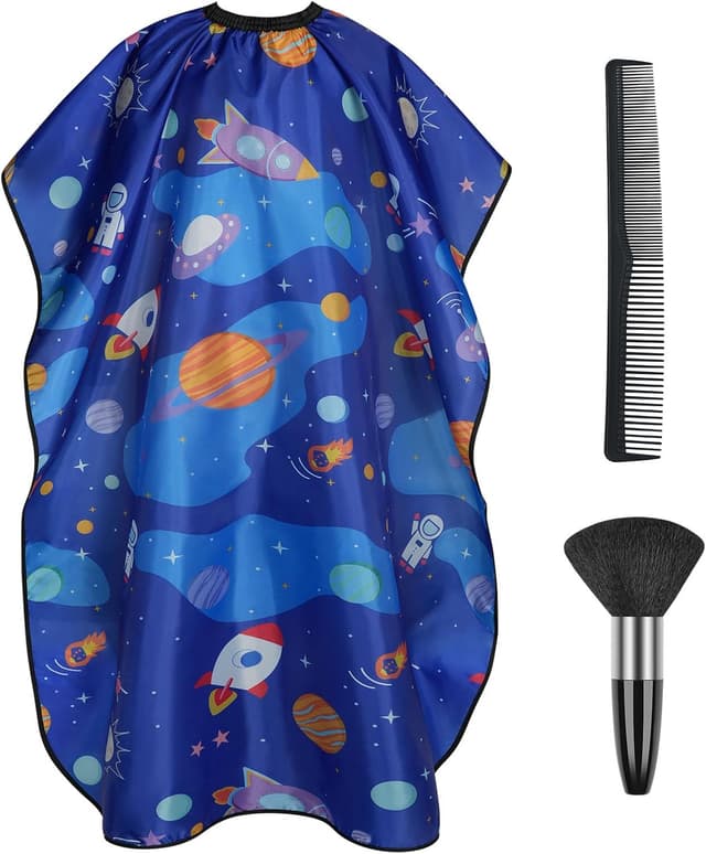 Detalle de AYBUY mantellina per taglio capelli bambini con pettine e spazzola (collo regolabile) – Blu