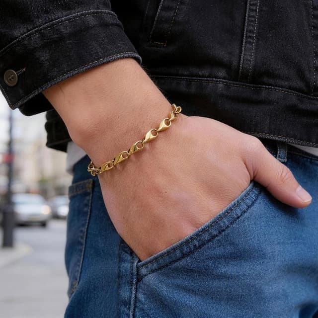 Detalle 2 de XUANPAI Herren-Armband aus Edelstahl mit Weizenkette (Gold vergoldet, Silber oder Schwarz) in 4/5 mm, Länge 19–23 cm