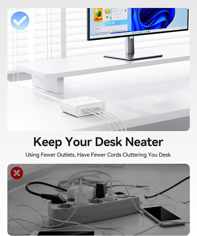 Detalle de ORICO PD 20W Desktop Extension Lead with USB Slots (2 USB-C + 2 USB-A) – 1.6m White