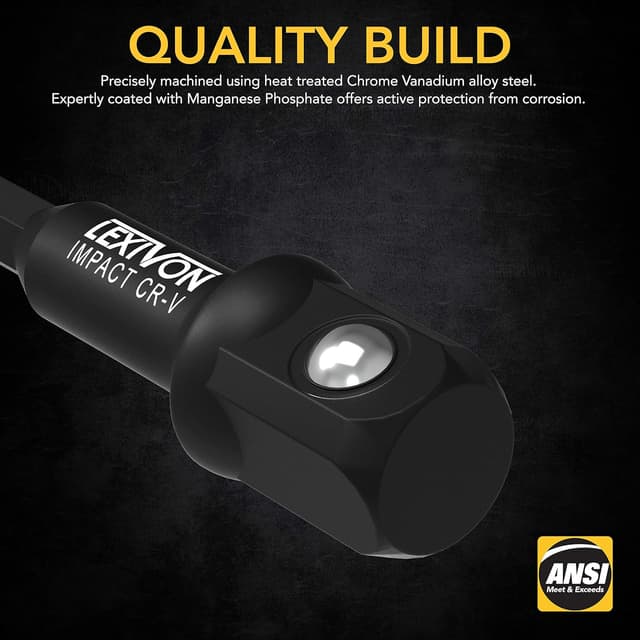 Detalle 1 de LEXIVON Impact Stecknuss-Adapter Set (4-teilig) mit Magnetic Bit-Halter: 1/4", 3/8" und 1/2" Drive auf 1/4" Hex Schaft