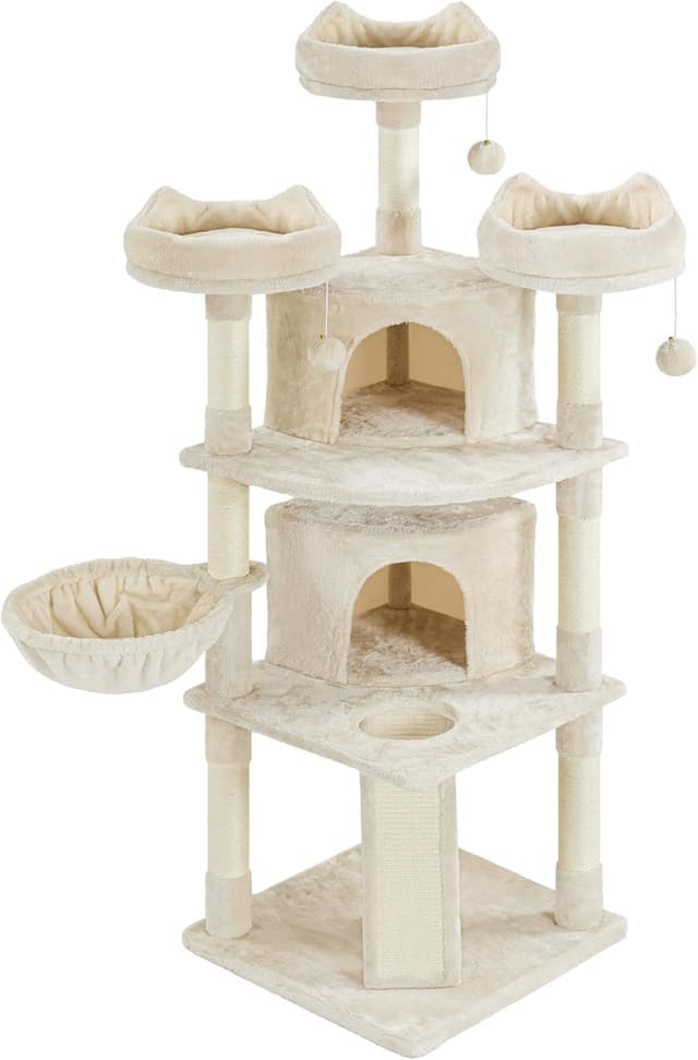 Detalle de Yaheetech Kratzbaum 174 cm mit 3 Aussichtsplattformen und Spielhaus (beige)