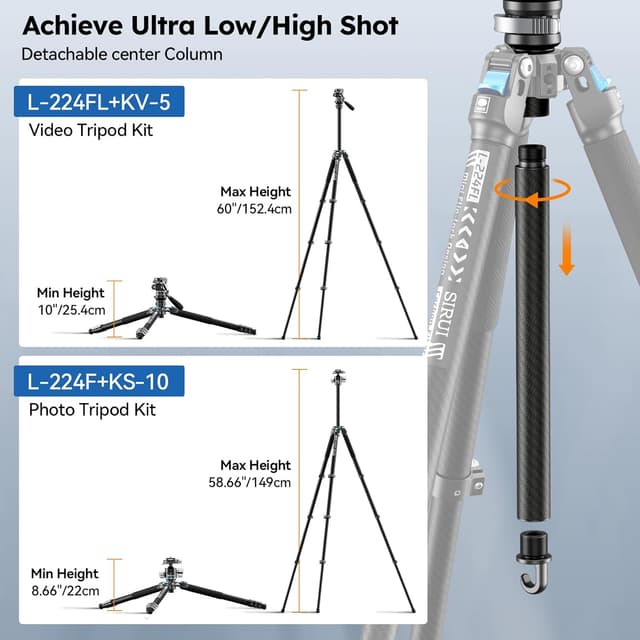 Thumbnail 6 de Sirui L-224FL+KV-5 Carbon-Reisestativ Set 1,43 kg