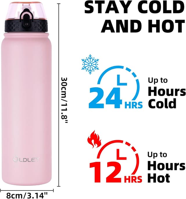 Detalle de Oldley Stainless Steel Water Bottle with Straw (1L) – Vacuum Insulated, Leakproof Sports Flask