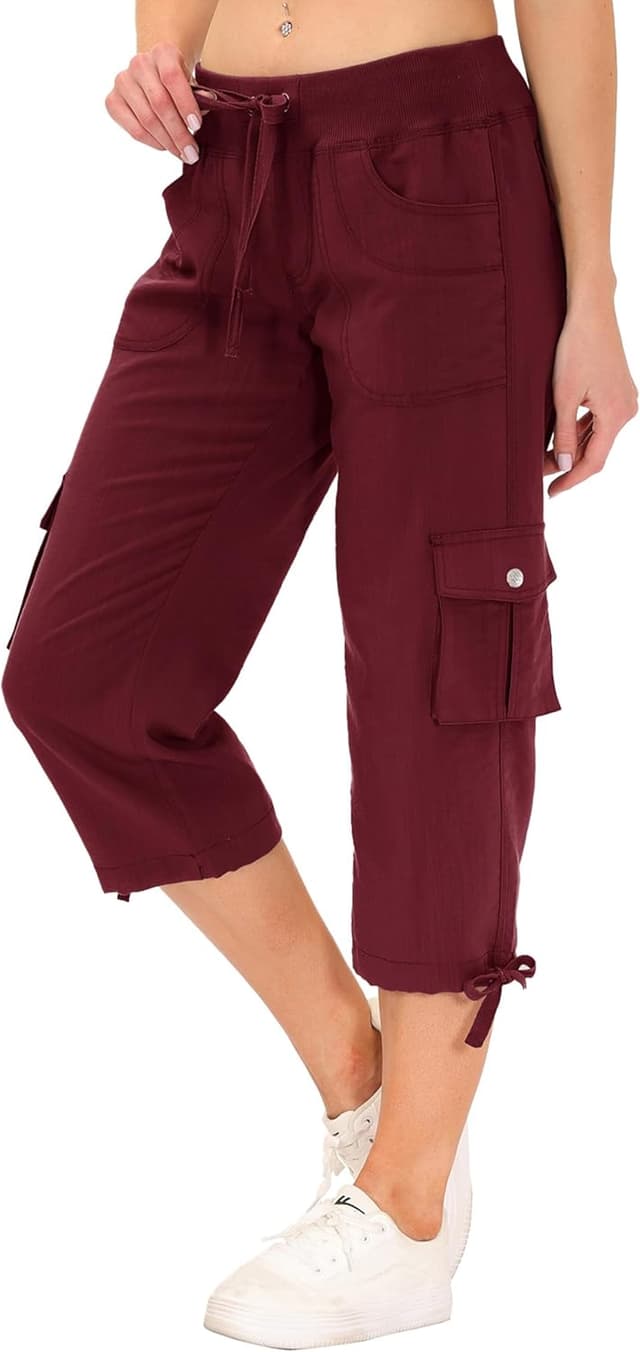 Detalle de JINSHI Damen 3/4 Cargo-Shorthose mit Mehrfach-Taschen (Capri-/Freizeithose) für Sommer, Alltag & Outdoor