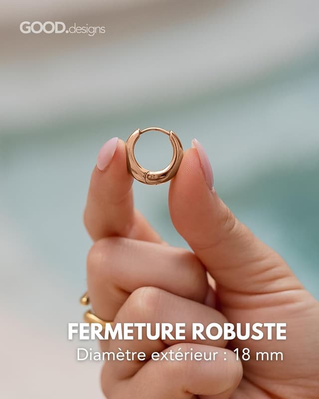 Detalle 2 de GD GOOD.designs – Créoles en acier inoxydable pour femme, mini boucles de 18 mm (or 18K, or rose ou argent)