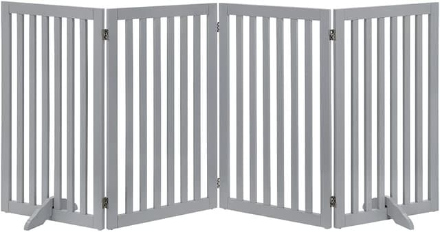 Detalle de unipaws Freestanding Pet Gate (Folding Wooden Dog Gate) – Light Grey, 203cm wide, 91cm high, 4 panels