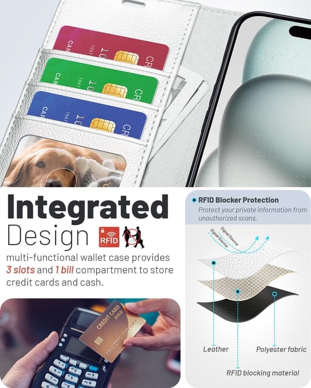 Detalle de OCASE Hülle für iPhone 17 5G mit Kartenfach, Magnet & Standfunktion (silber)