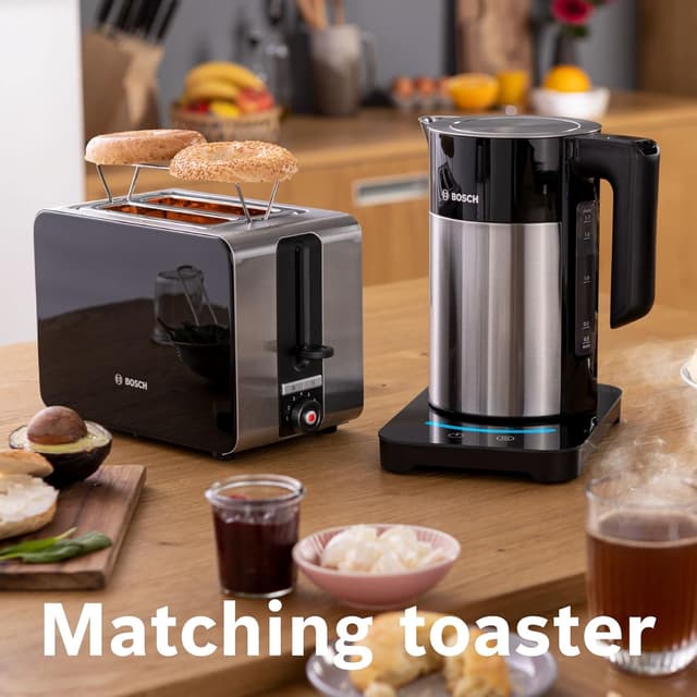 Detalle de Bosch Sky TWK7203GB cordless kettle with 7 variable temperature settings and KeepWarm