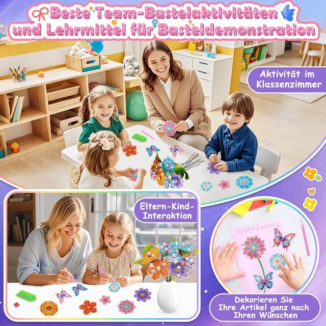 Detalle de Blumen Basteln Mädchen Diamond Painting Set (Blumenstrauß) – Bastelkoffer mit Diamanten und Zubehör