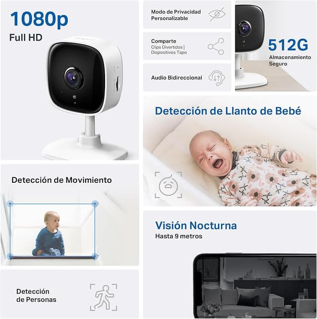 Detalle 2 de Tapo Cámara Wi-Fi Interior 1080P para Bebés y Mascotas 📹