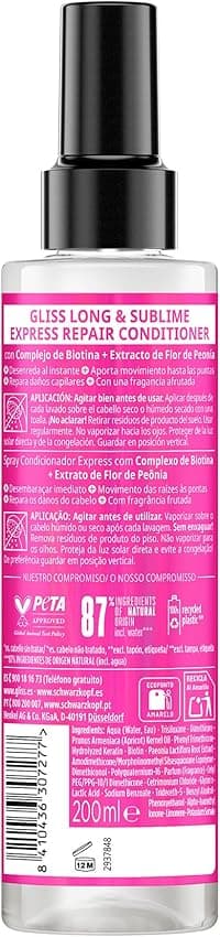 Detalle de Schwarzkopf Gliss Long & Sublime Acondicionador express 6×200 ml