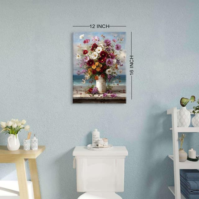 Detalle 2 de Daisy Floral Wall Art Bouquet Seaside Canvas Print (12x16 inch, 1 panel) for bathroom and home decor