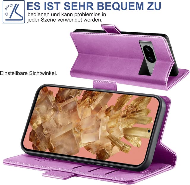 Detalle de Giyer Hülle für Google Pixel 8 mit Displayschutzfolie – PU-Leder Wallet Case mit Kartenfächern und Standfunktion (Lila)