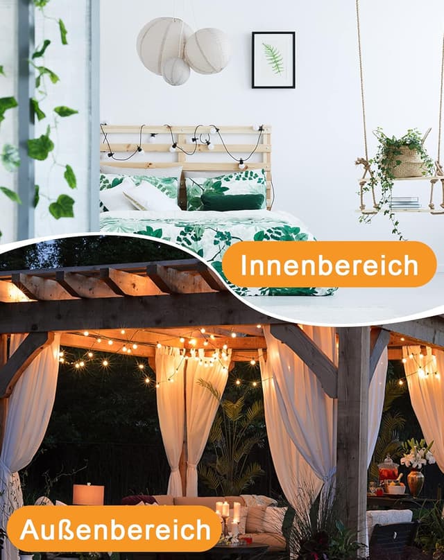 Detalle de Zuske 20 m Lichterkette Außen mit 30+2 warmweißen G40 LEDs (IP65)