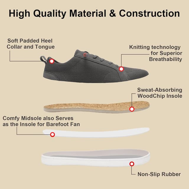 Thumbnail 3 de Men's Barefoot Wide Toe Box Shoes - Minimalist Zero Drop Slip-On