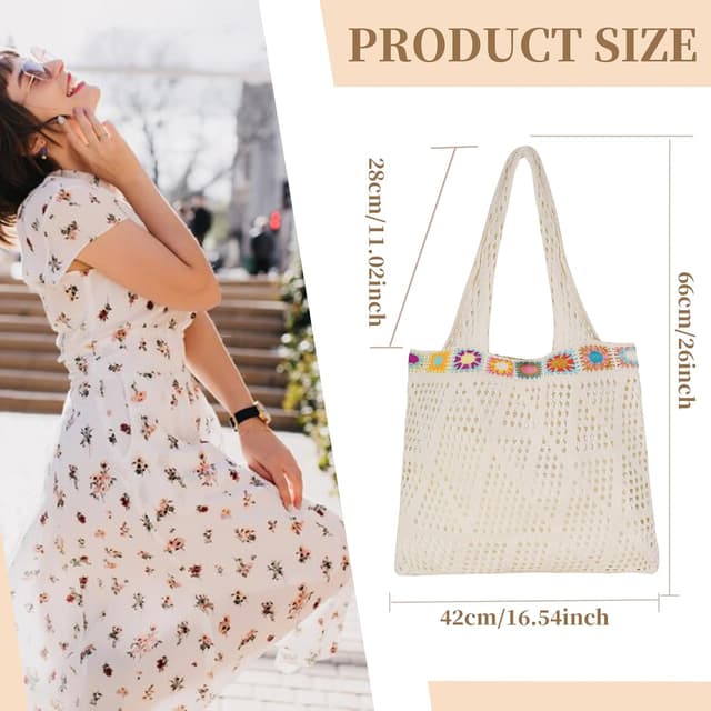 Detalle de Etercycle Crochet Tote Bag – mesh beach bag in colourful lace, boho summer hobo style