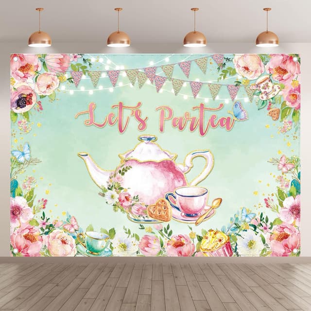 Detalle de Luminora 7x5ft Green Tea Party Backdrop (Spring Floral Garden) for Birthday Photoshoots