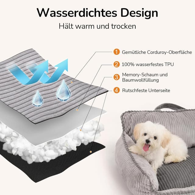 Detalle de FUKUMARU Katzenbett aus geripptem Samt (71 cm) mit waschbarem, wasserfestem Bezug – grau