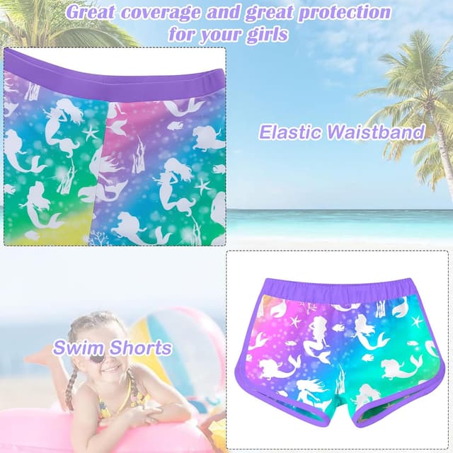 Detalle de TUONROAD Girls 2-Piece Rash Guard Swimsuit (Long Sleeve Tankini) for Ages 4–10