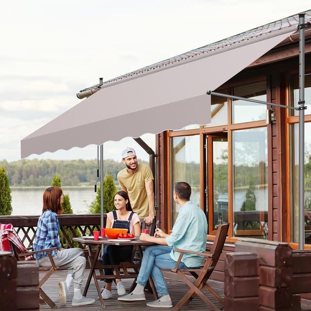 Detalle de ISOISL Klemmmarkise (400 cm breit) mit Handkurbel – Balkonmarkise ohne Bohren in Beige