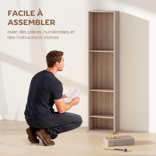 Thumbnail 6 de HOMCOM meuble de rangement CD/DVD avec étagères réglables (jusqu’à 260 CD / 120 DVD), 33 x 24 x 140 cm