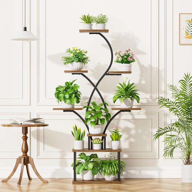 Detalle de BACEKOLL scaffale per piante con luci di crescita, 8 livelli (158 cm) in metallo e legno, nero