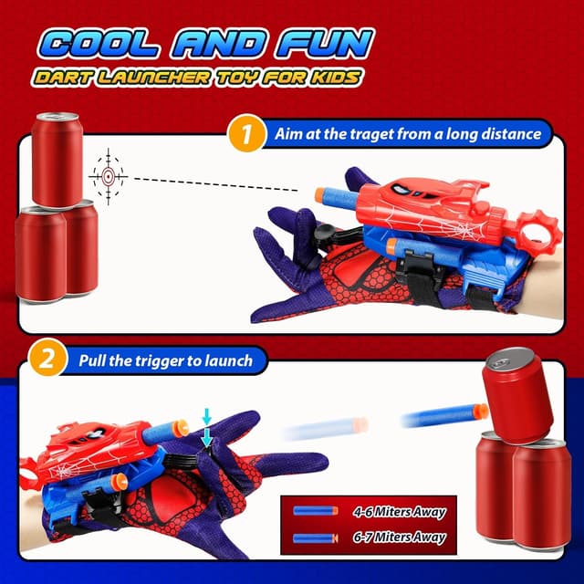 Detalle 2 de Braxel 2PCS Web Shooter Launcher Toy Set (ages 3–5) with Soft Darts & Adjustable Wristbands