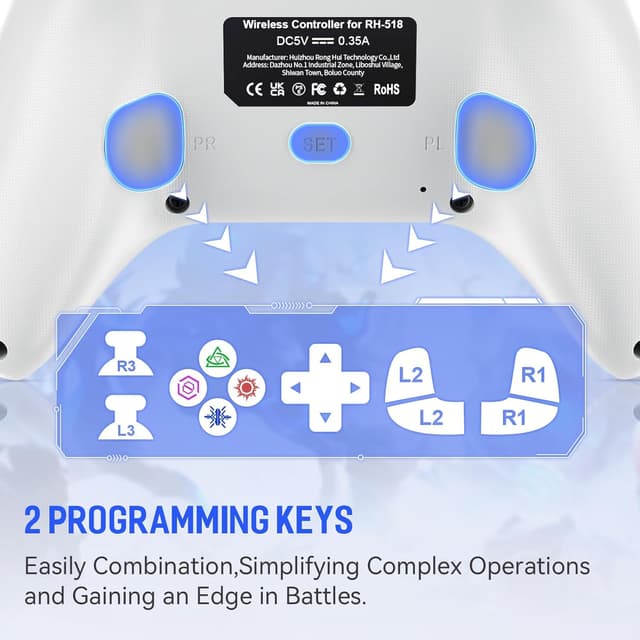 Detalle 1 de Dinosoo 10ft Wired Controller for PS5 (Turbo Macro Back Button + 3.5mm Headphone Jack)