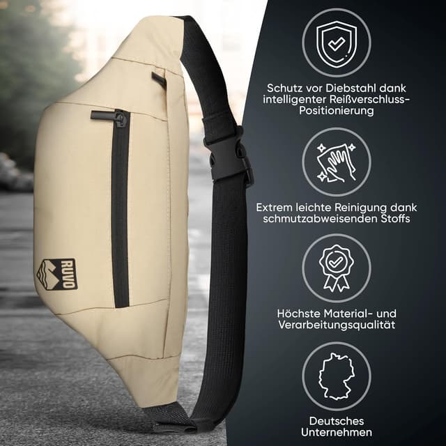 Detalle 2 de RUVO Sac banane beige unisexe à 4 compartiments zippés